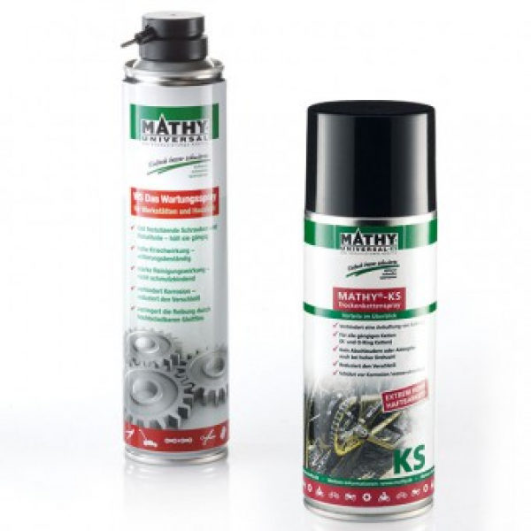 MATHY Spezial-Spray Set mit Wartungsspray (300 ml) und Trockenkettenspray (400 ml) – für saubere Schmierung und effektiven Korrosionsschutz.